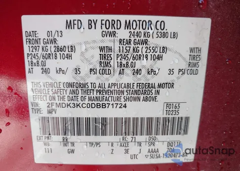 2013 Ford Edge Limited from USA, damaged, VIN 2FMDK3KC0DBB71724